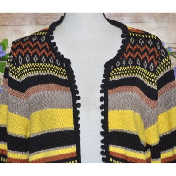 Together Ladies Open Yellow Black Cardigan Sweater Size 10 Striped Granny Core - Picture 2 of 12